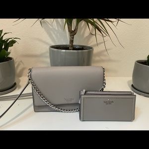 KATE SPADE SILVER CROSS BODY AND MATCHING WALLET